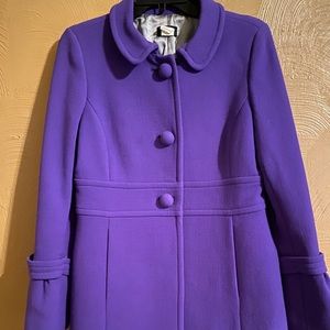 Purple J Crew coat with big buttons